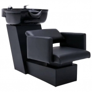 Lavacabezas con lavabo Negro 129x59x82 cm Piel sintética